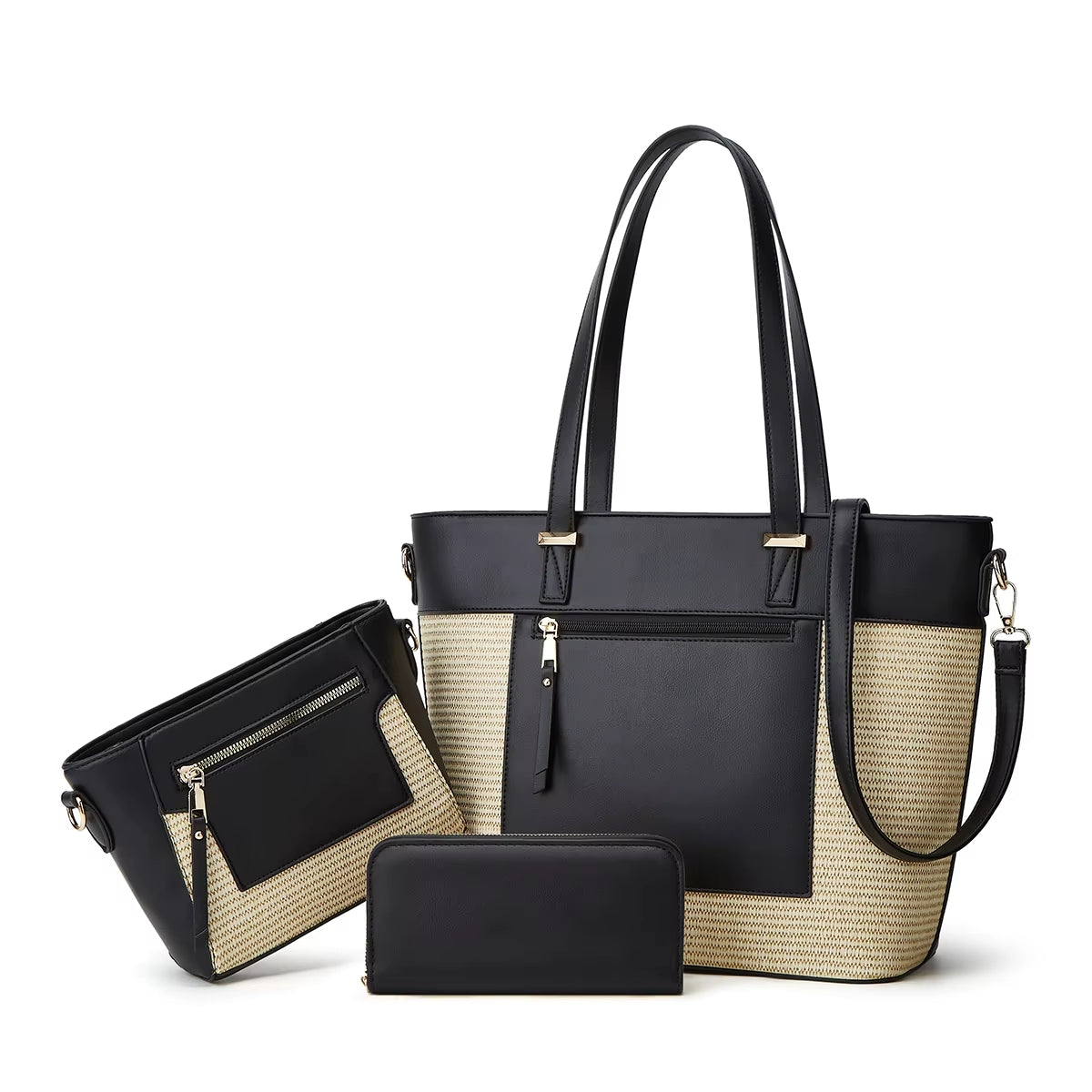 Savannah Elegance 3-Piece Straw Handbag Set