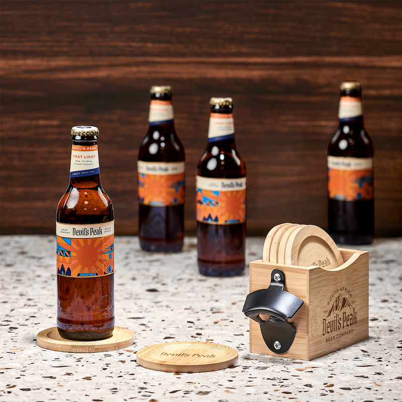 Personalised Okiyo Bamboo Coaster & Bottle Opener Set
