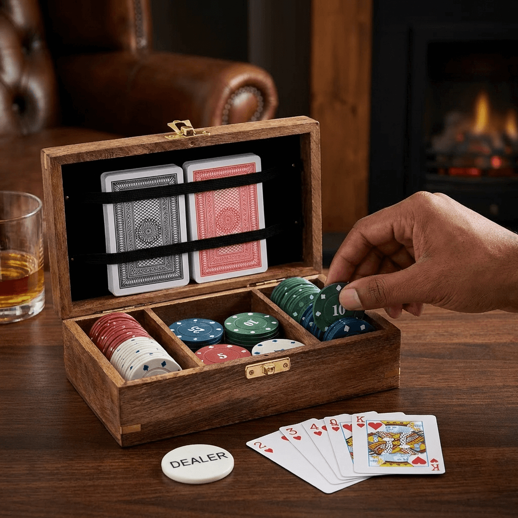 Harvey Makin Wooden Poker Night Gift Set