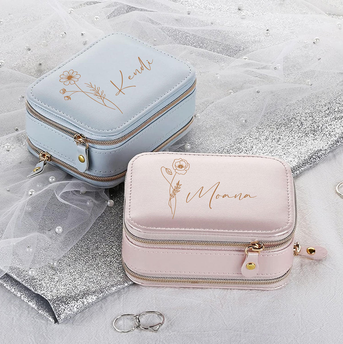 The Amara Birth Flower Jewelry Travel Case