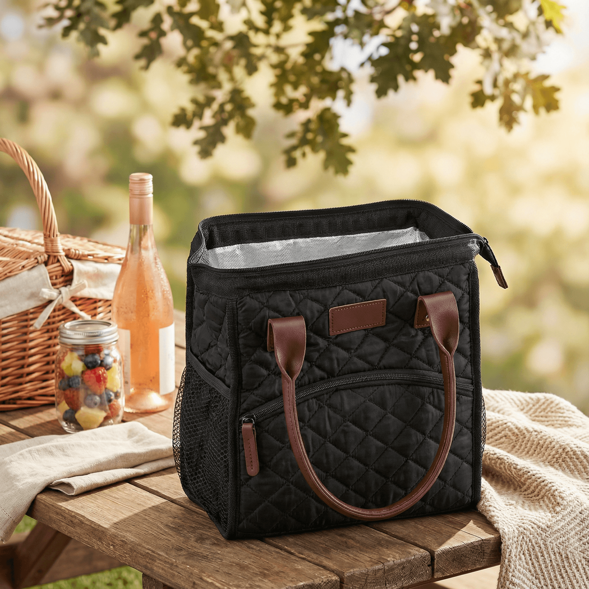 Personalised Kate Quilted 12-Can Lunch Cooler - Black