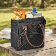 Kate Quilted Polyester 12-Can Lunch Cooler – 10 × 7 × 8 in Insulated Cooler Bag | Black