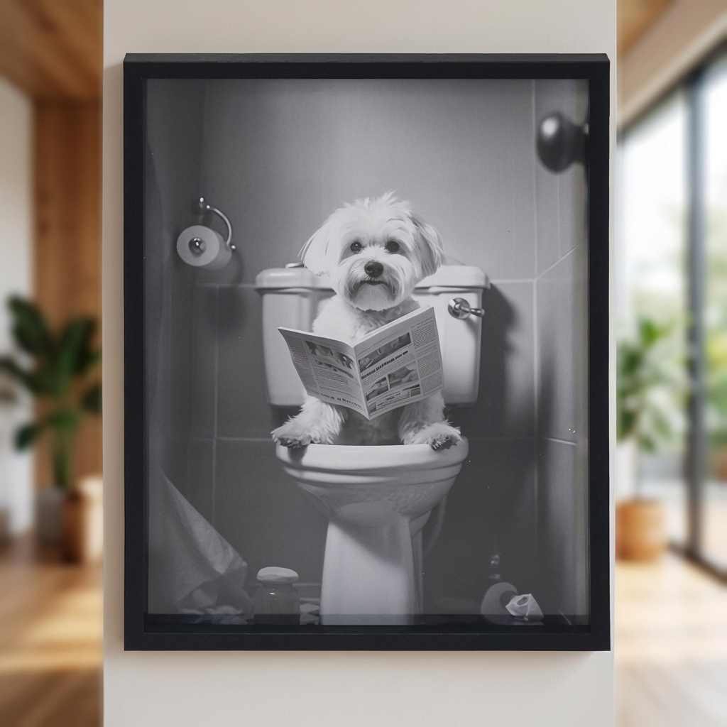 Quiet Moments – Monochrome Maltese Wall Art (30 × 40 cm)