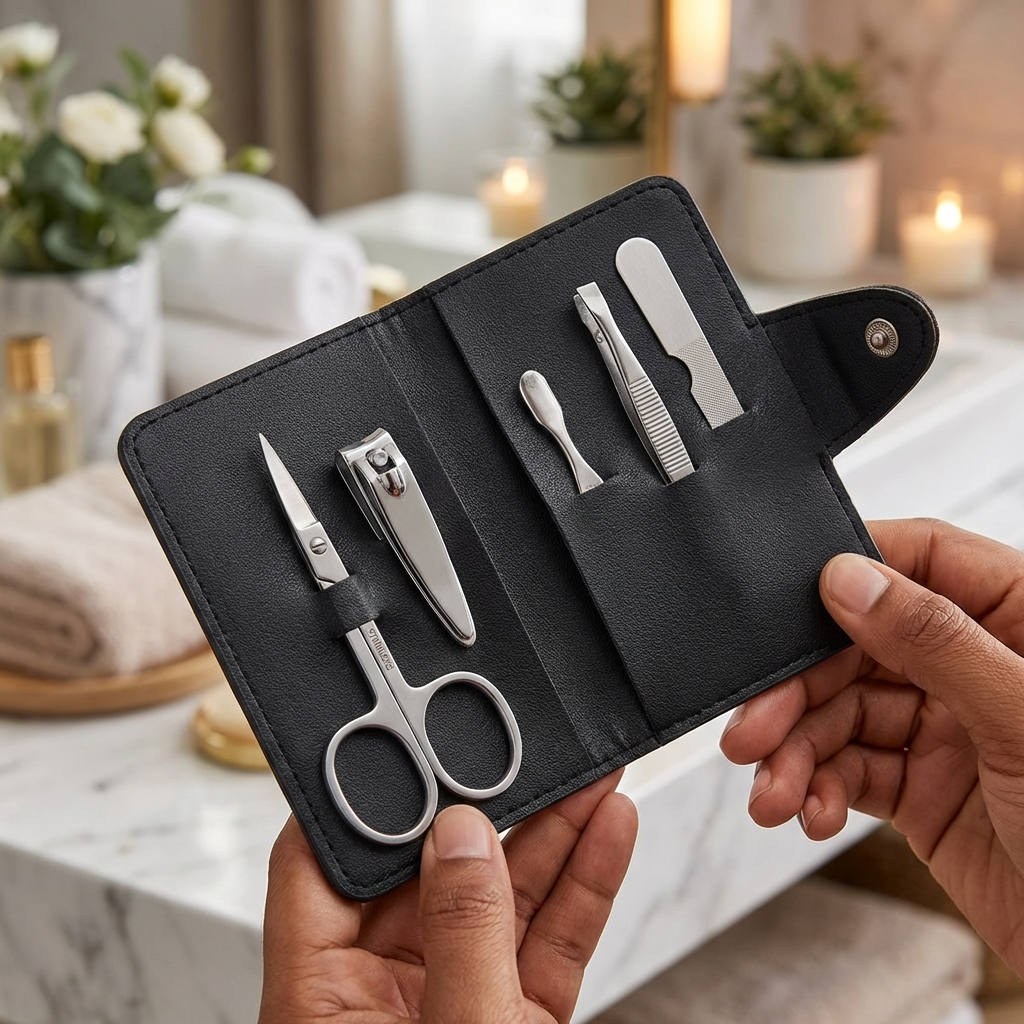 Luxe Mini Manicure Kit (4-Piece) – Metallic Finish Grooming Set