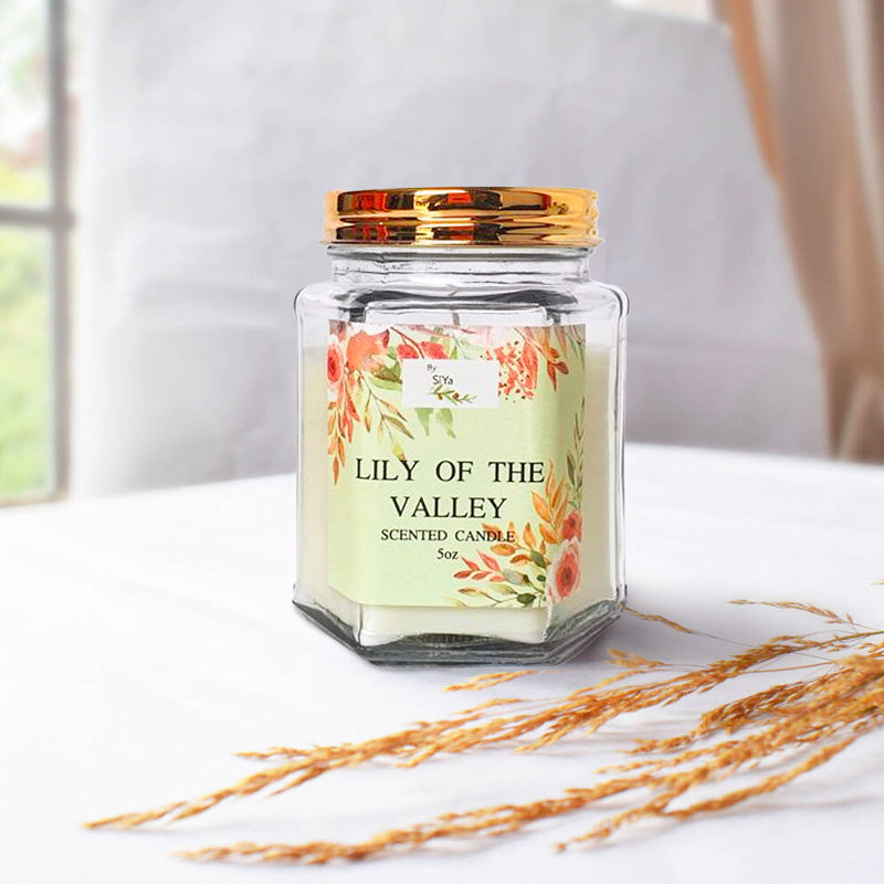 Lily Of The Valley Hexagonal Glass Jar Candle 5 oz