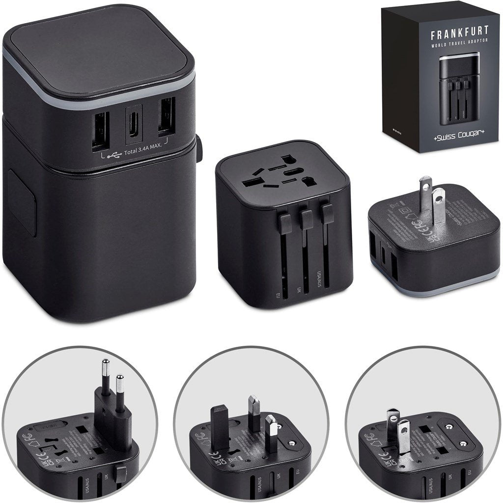 Swiss Cougar Frankfurt World Travel Adaptor -Black