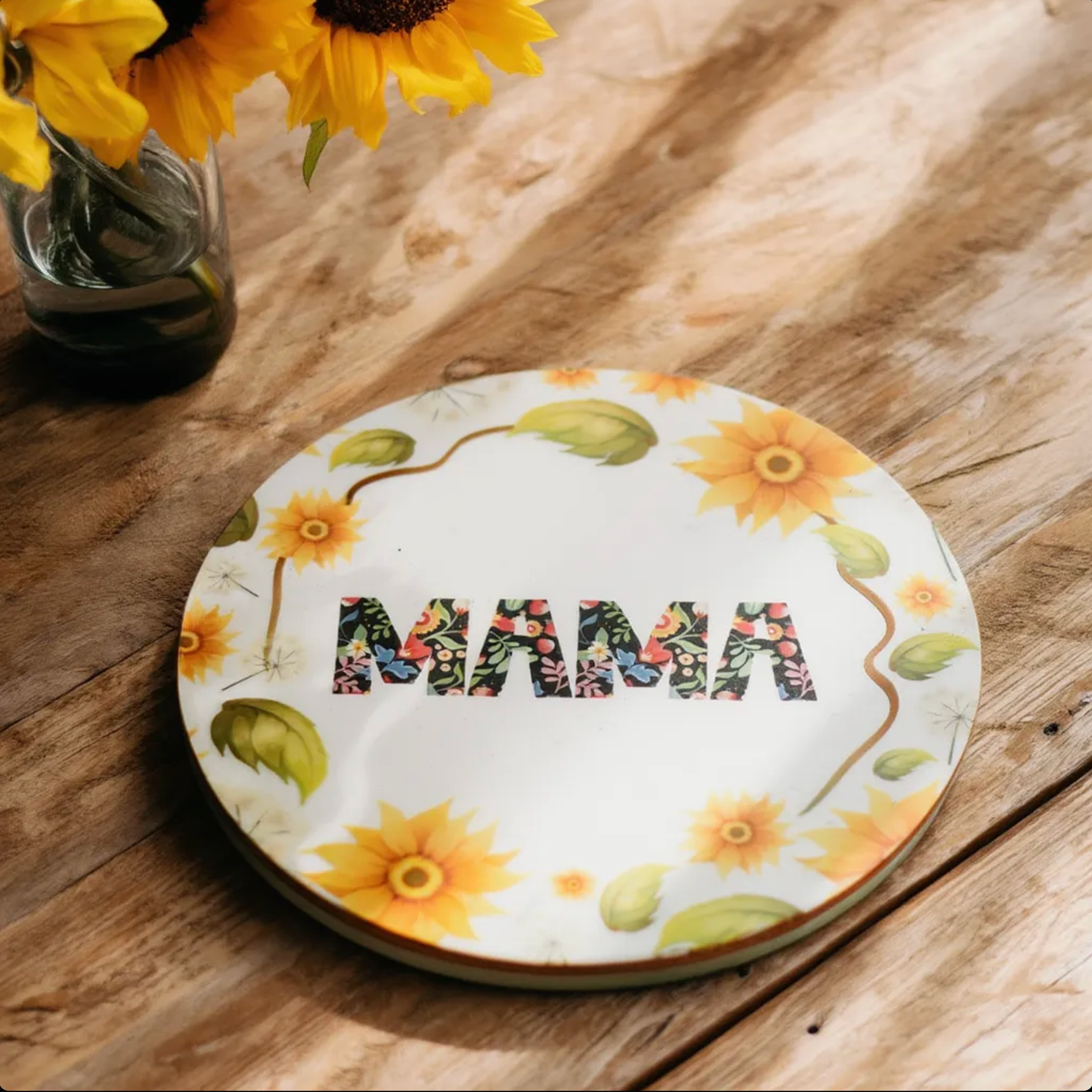 Personalised Round MAMA Design Coaster – 2 Set Drink Ceramic Coasters