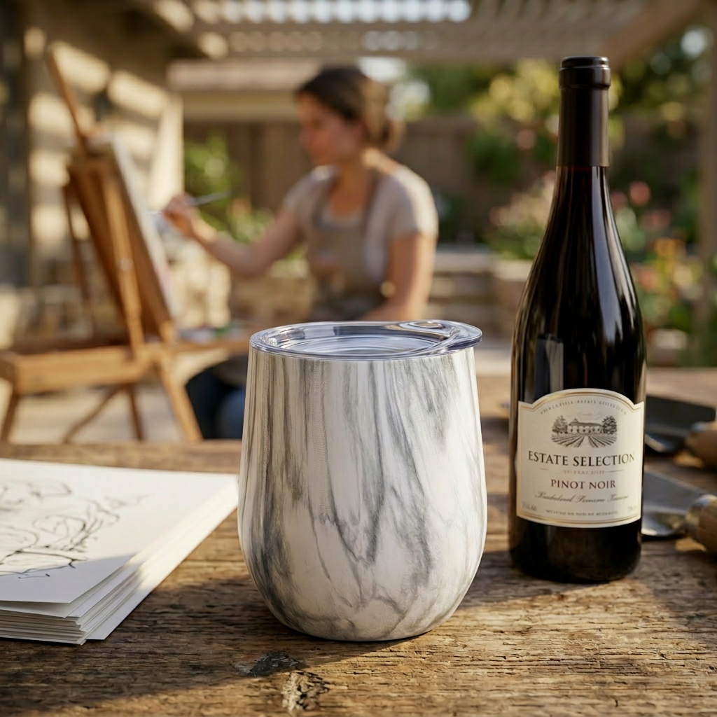 White Marbled Round Bottomed Tumbler