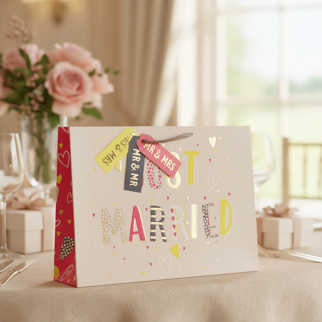 Just Married Shopper Gift Bag – Medium & Large Wedding Gift Bag