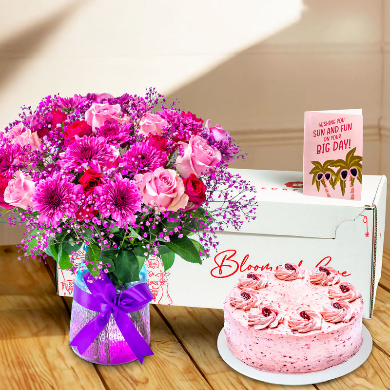 May Gift of the Month Raspberry Chocolate Cake 1KG - Sweet Pink Elegance Bouquet