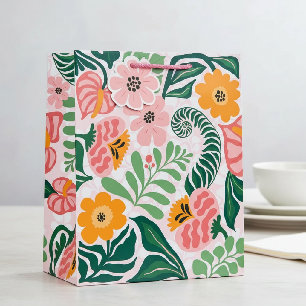 Modern Flora Gift Bag – Medium & Large Floral Gift Bag with Flower Tag