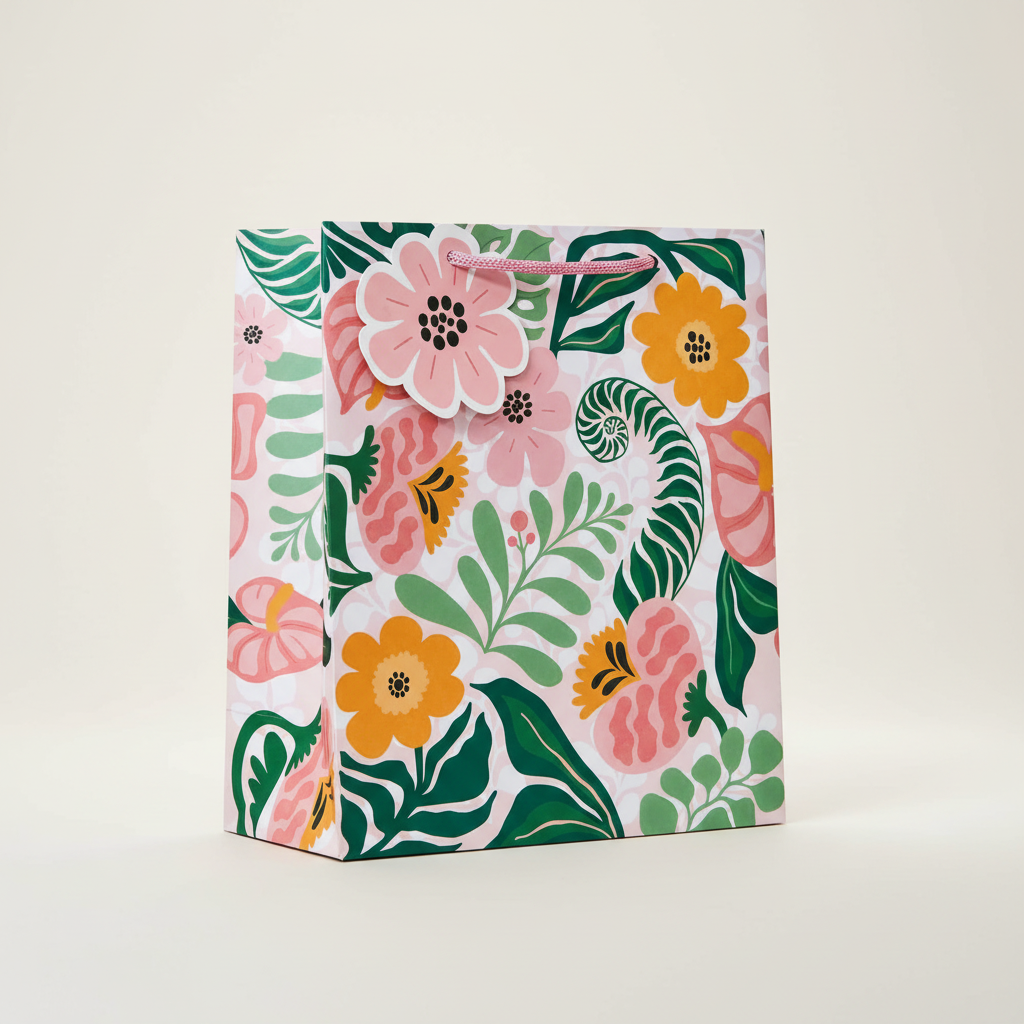 Modern Flora Gift Bag – Medium & Large Floral Gift Bag with Flower Tag