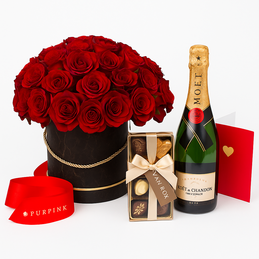 Floral Fantasy Champagne, Roses, & Chocolate Package