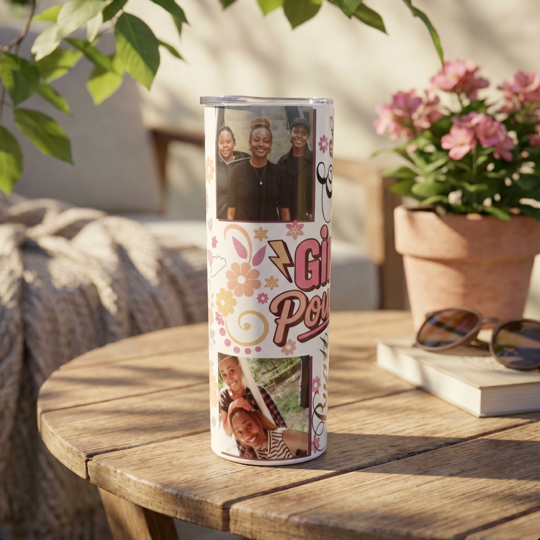 Personalised Slim Power Girl’s Stainless Steel Tumbler – 20 oz with Photo & Name