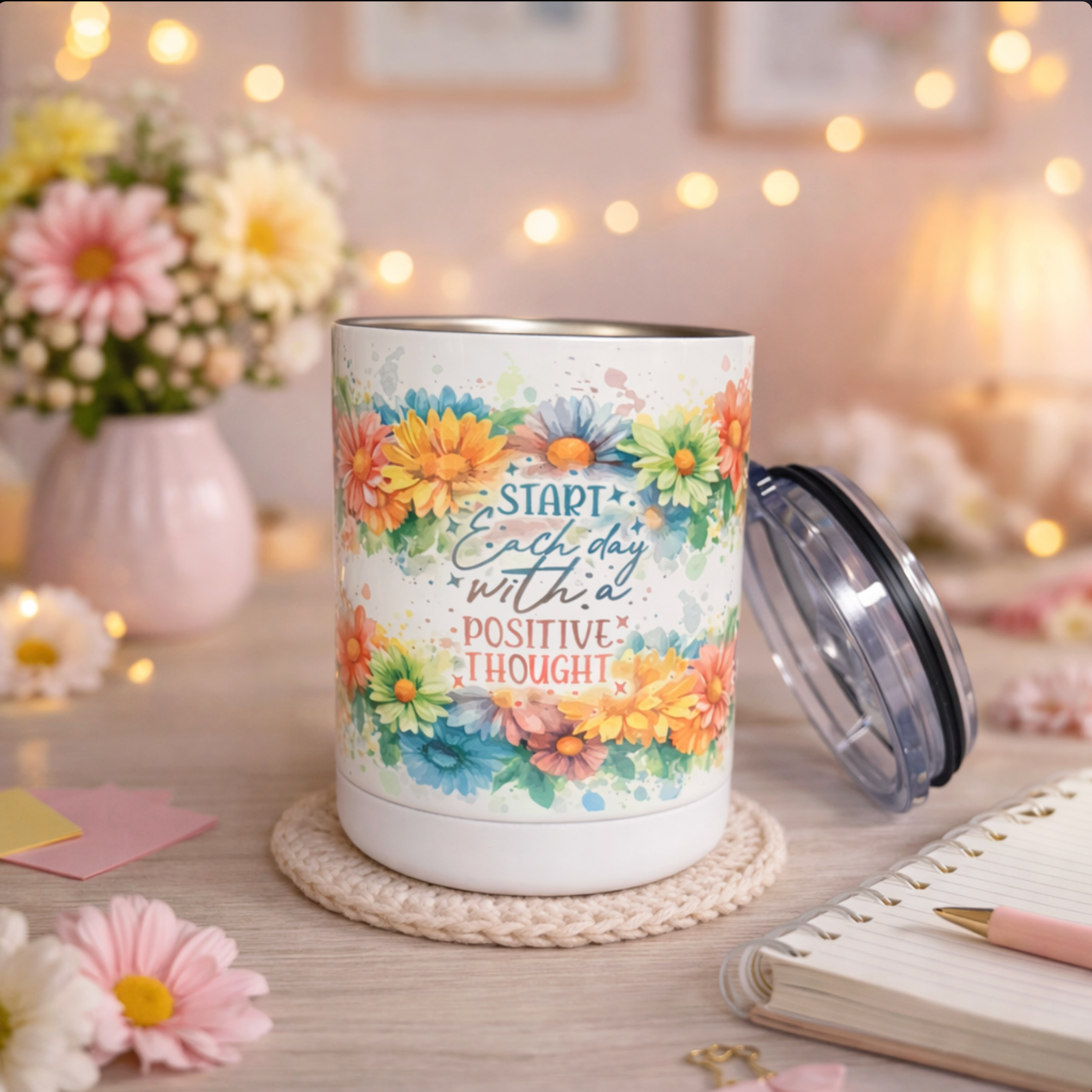 Positive Thoughts 400 ml Stainless Steel Travel Mug – Vacuum Insulated with Lid