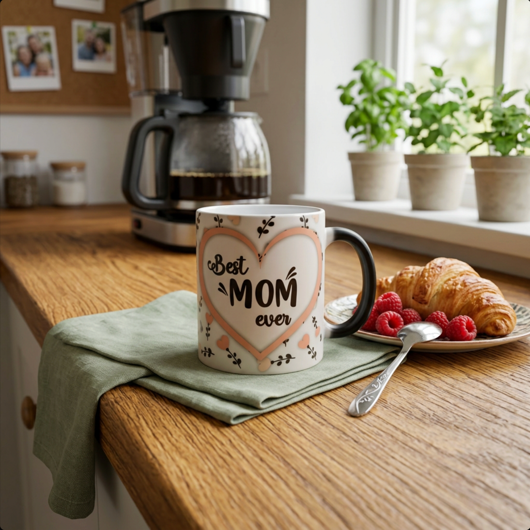 Personalised Best Mom Ever Photo Mug – 11 oz Love Heart Matte Magic Mug