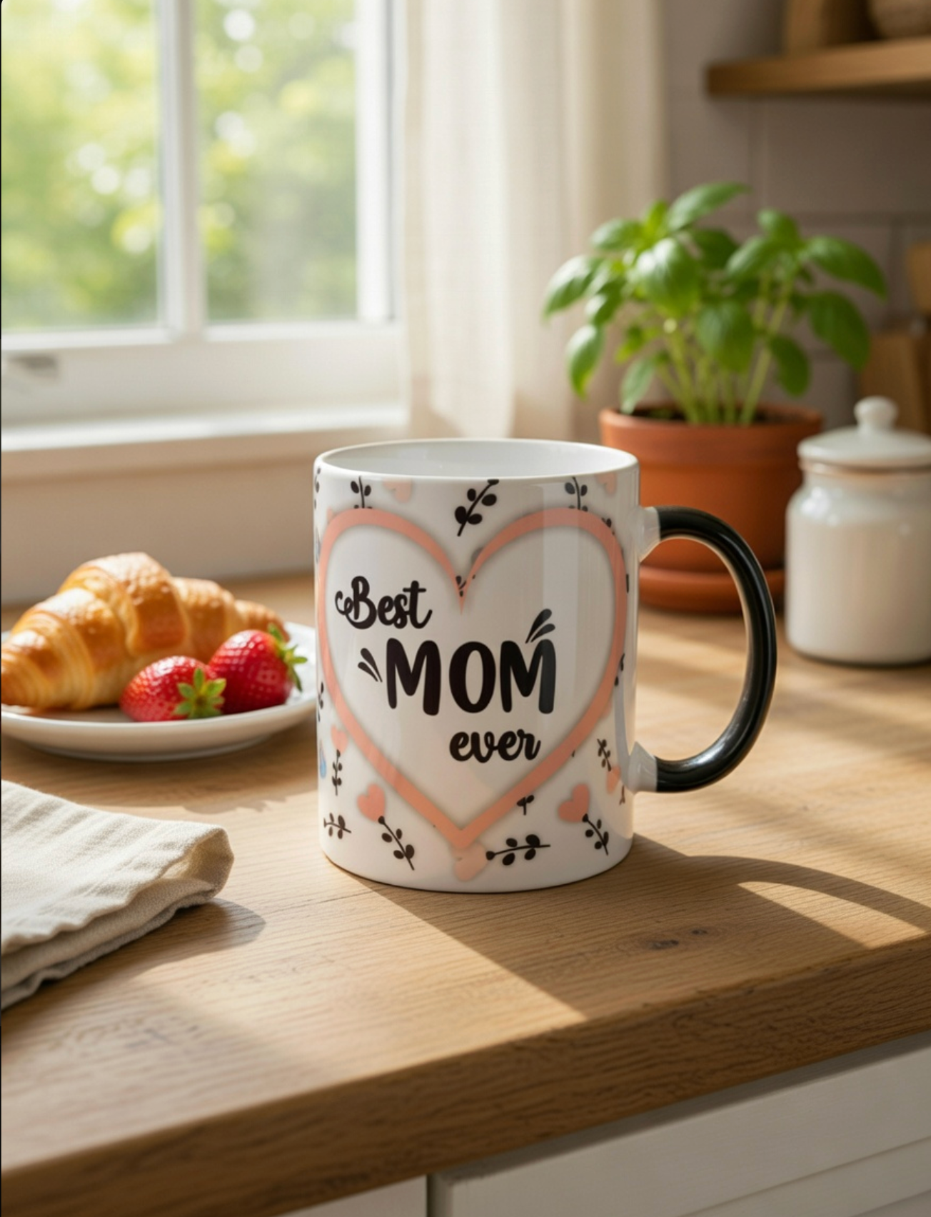 Personalised Best Mom Ever Photo Mug – 11 oz Love Heart Matte Magic Mug