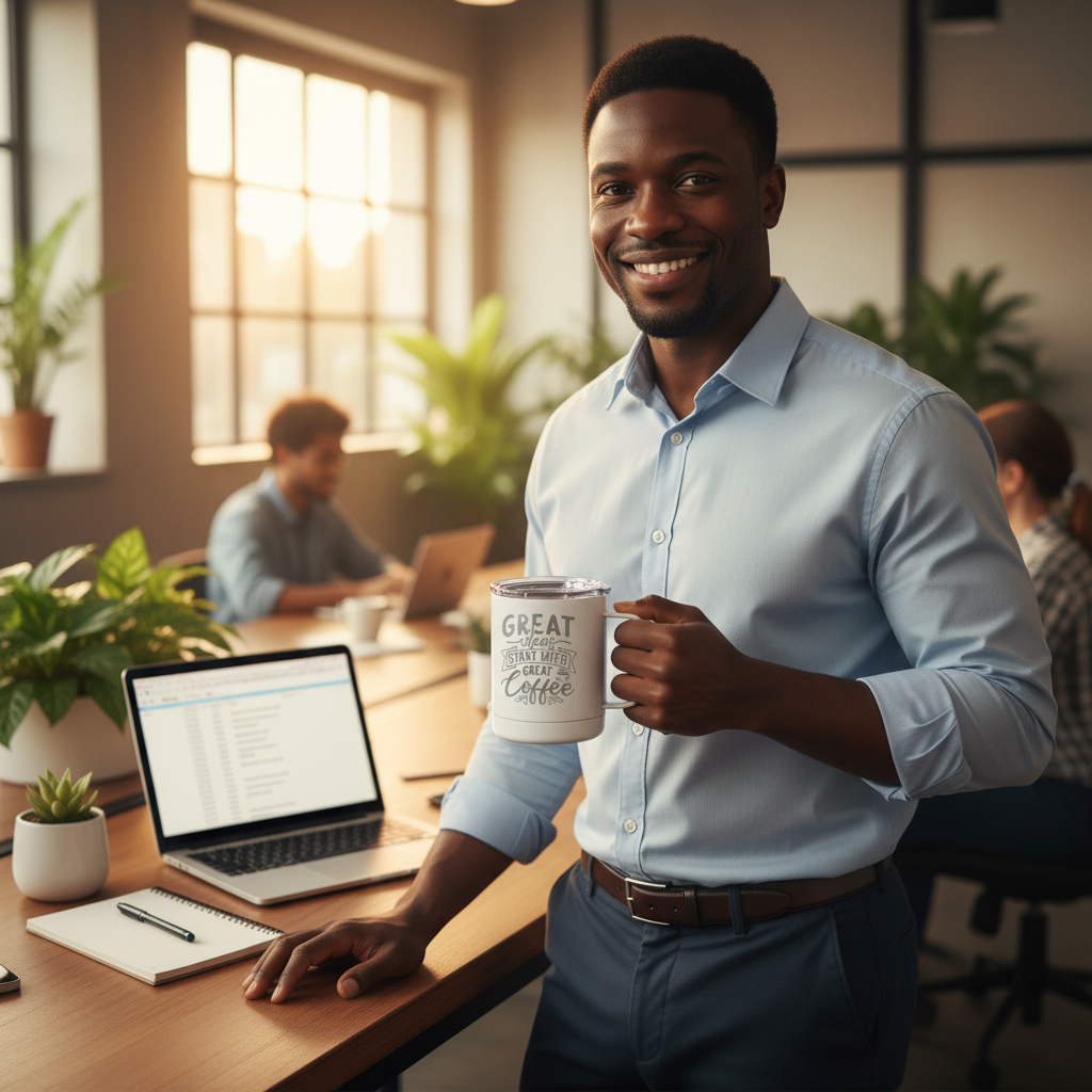 Personalised Delerke White Stainless Steel Travel Mug – 400 ml Vacuum Insulated Cup