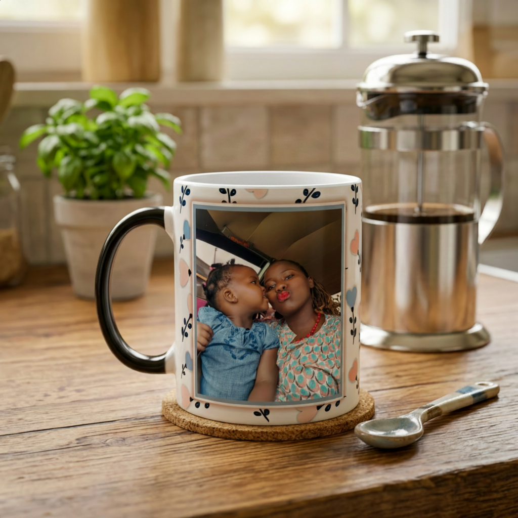 Personalised Best Mom Ever Photo Mug – 11 oz Love Heart Matte Magic Mug