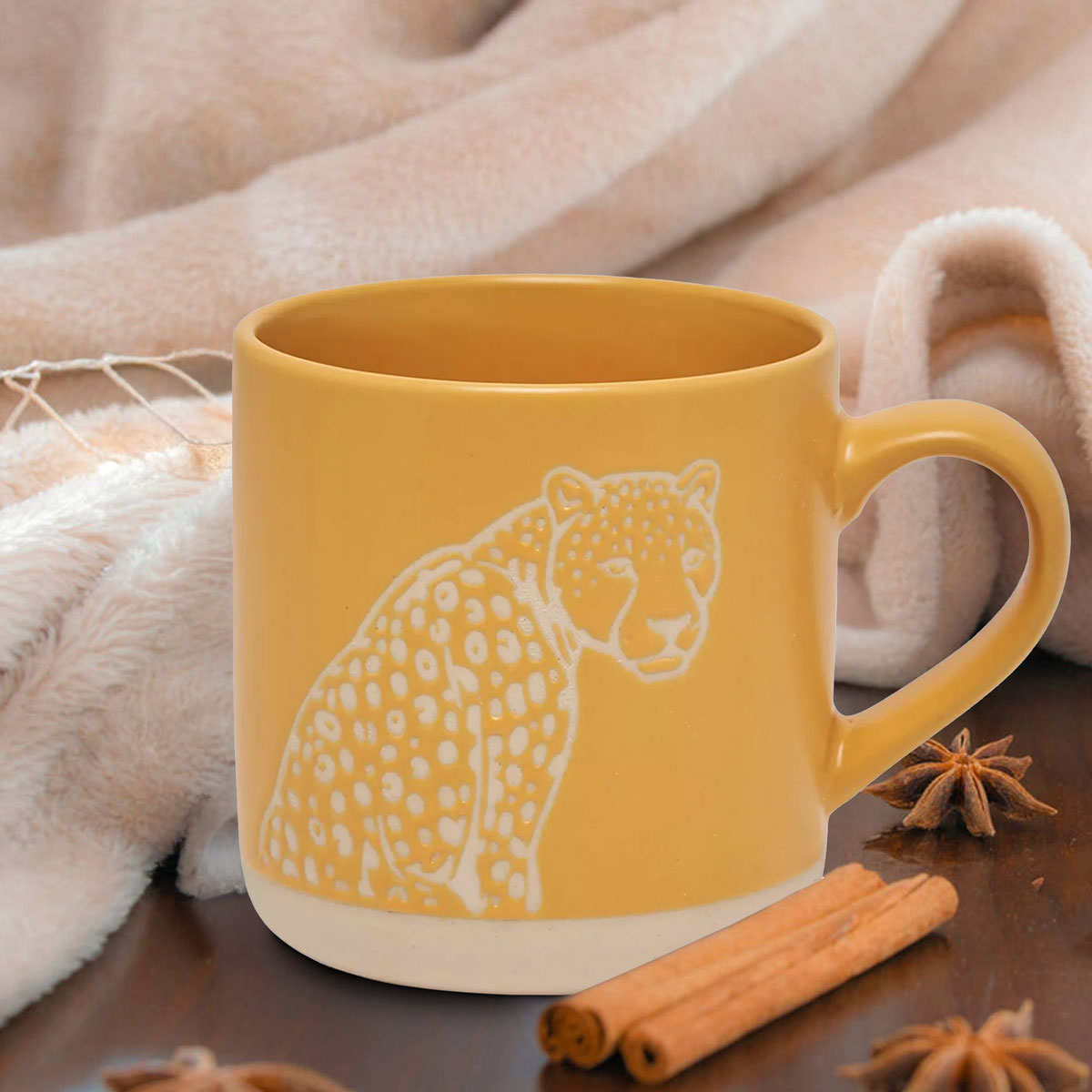 Naturecraft Cheetah Ceramic Wax Resistant Mug – Sand