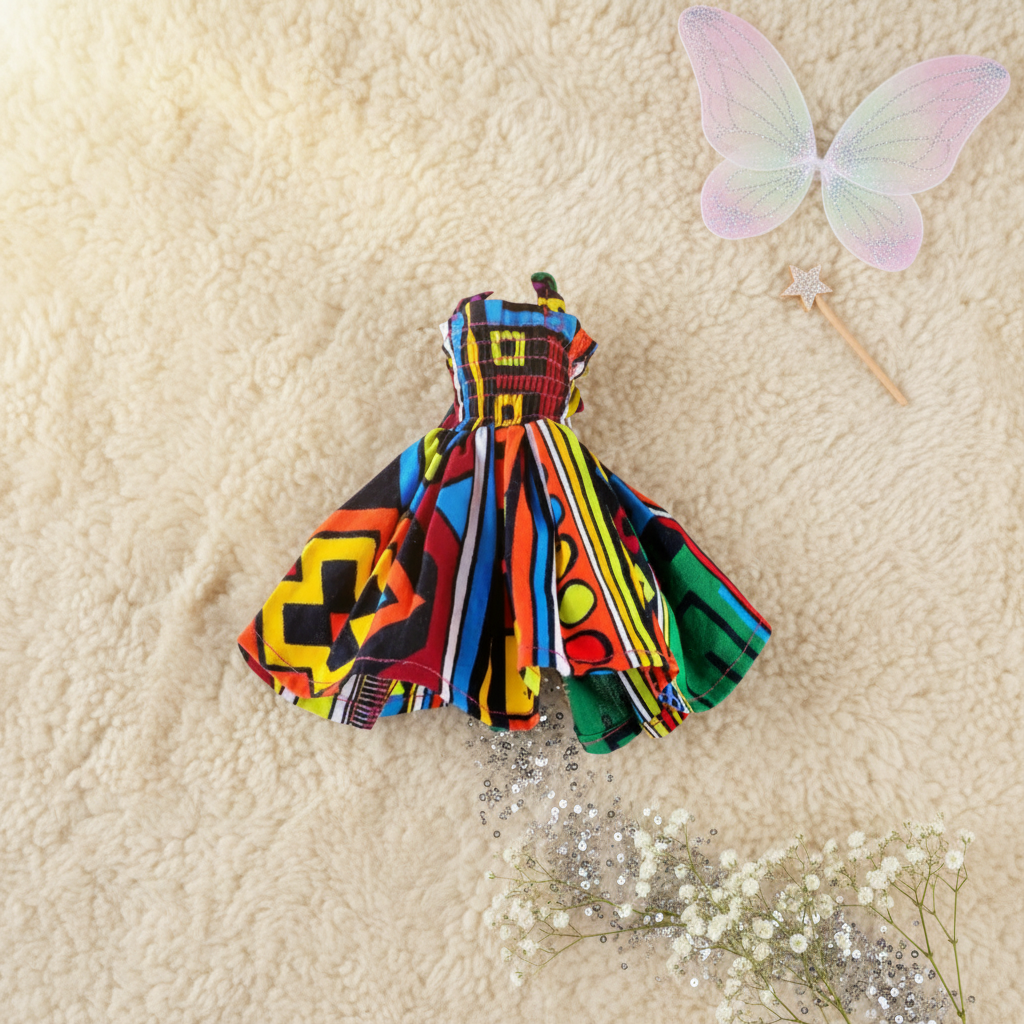 Nemy Cotton African Print Doll Dress & Accessories – 11.5-Inch Doll Outfit