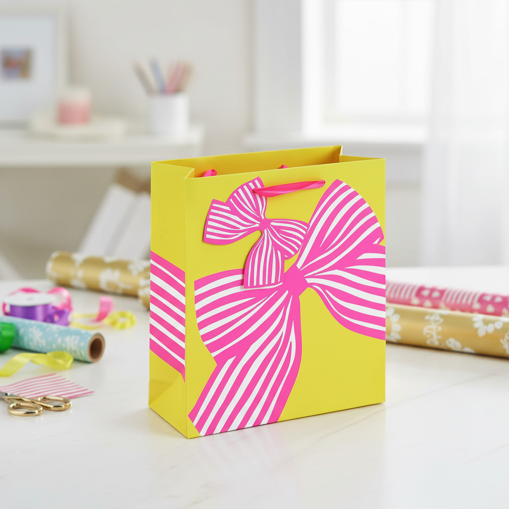 Neon Bow Gift Bag – Medium & Small Gift Bag with Pink Ribbon Handles