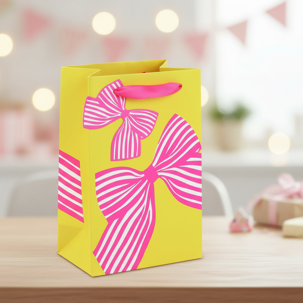 Neon Bow Gift Bag – Medium & Small Gift Bag with Pink Ribbon Handles