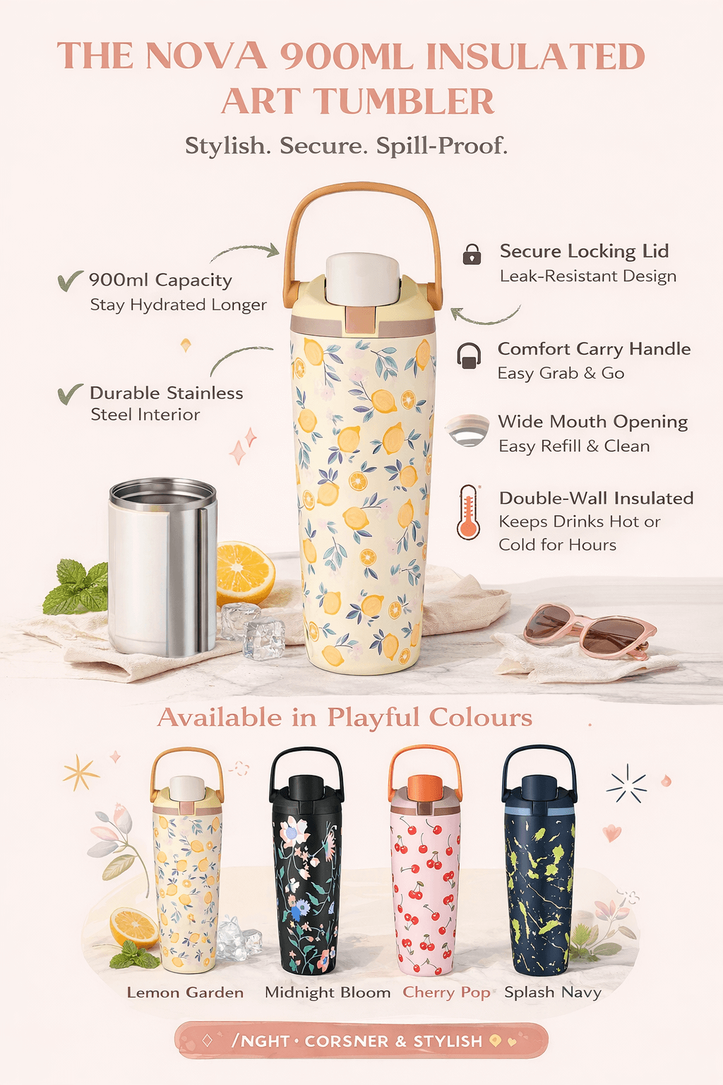 Nova 900ml Insulated Art Water Bottles