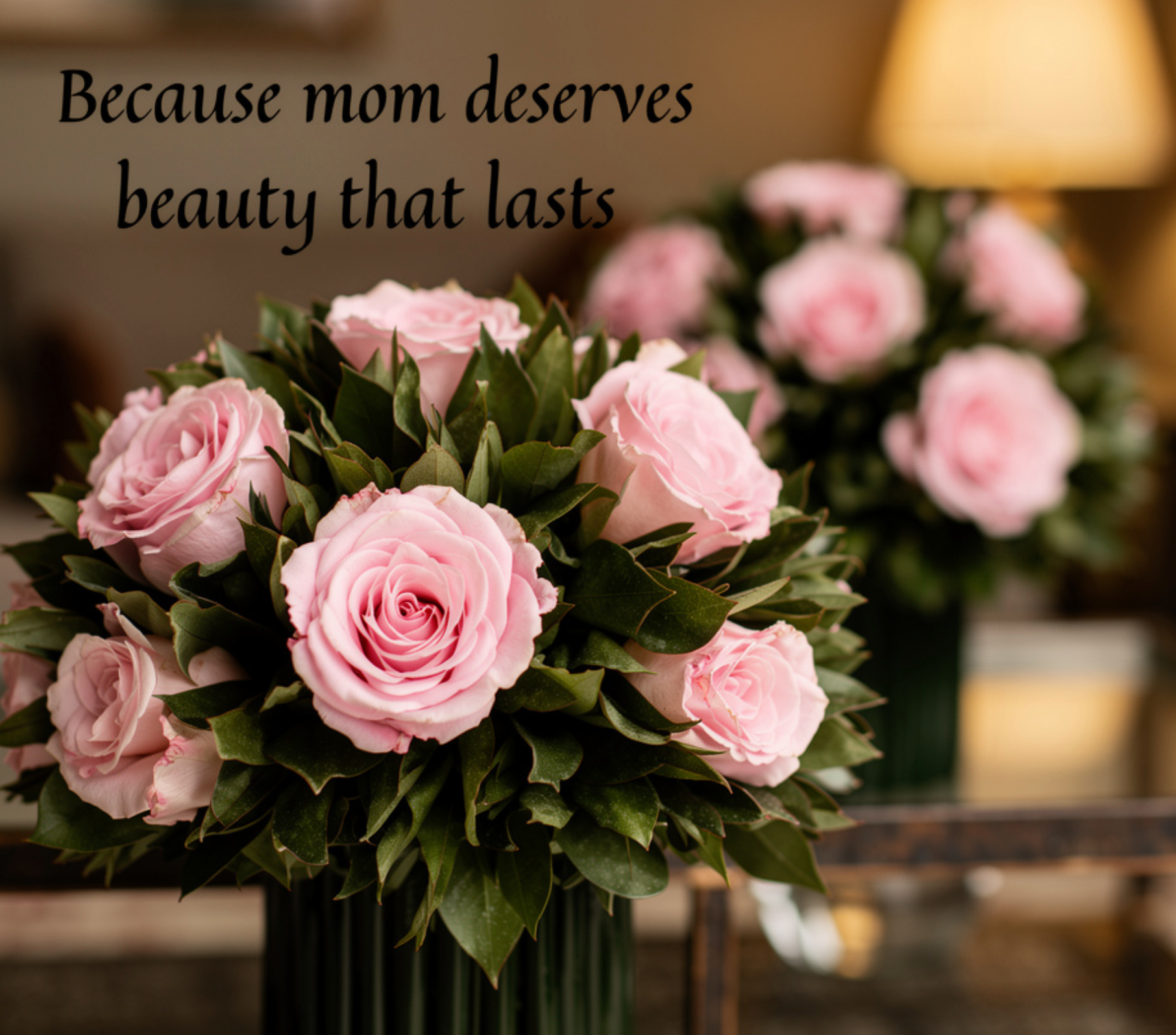 Pink Forever Roses with Greenery – Luxury Preserved Rose Arrangement