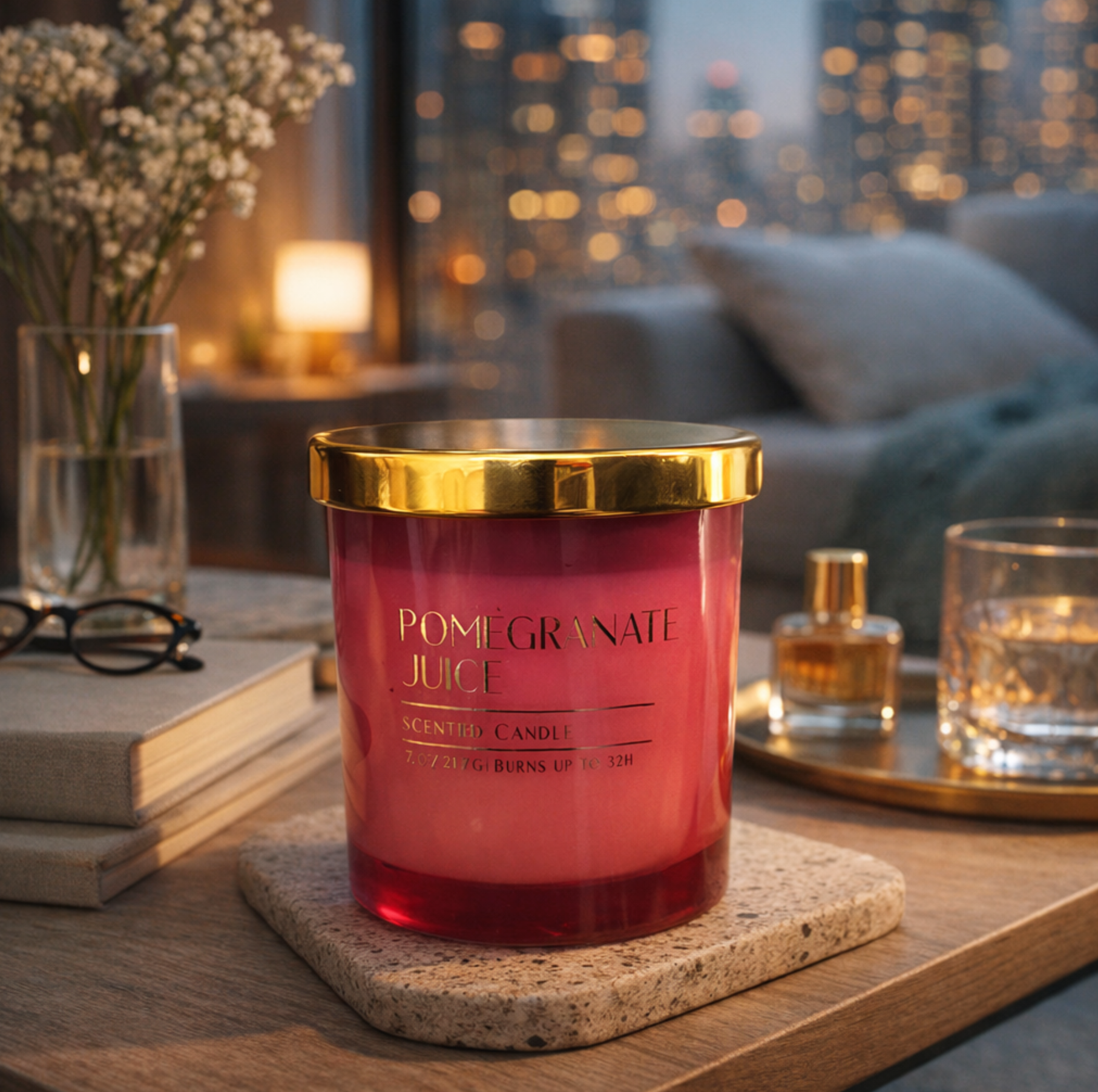 Glass Scented Candle with Gold Lid - 113G