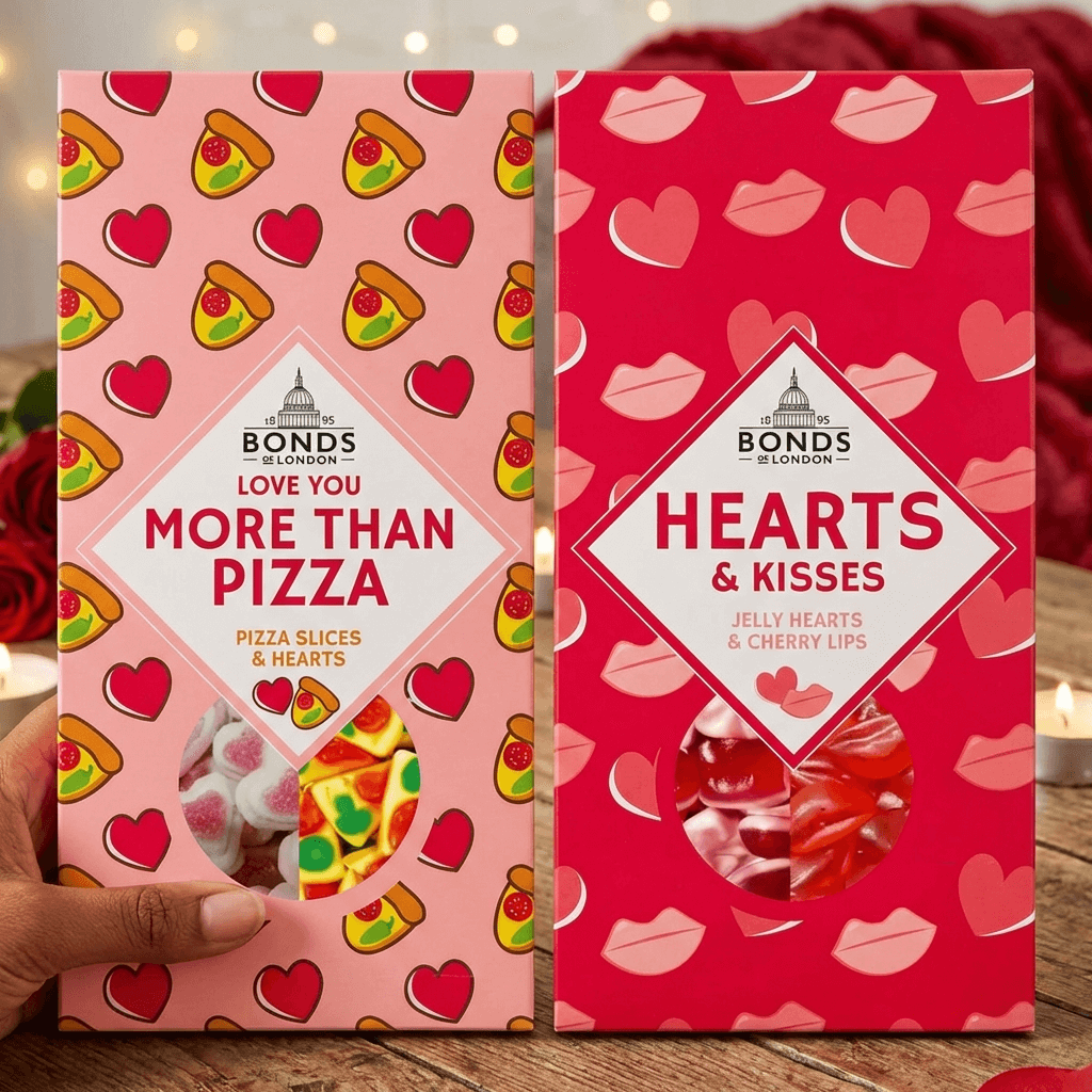 Bonds Hearts & Kisses Gummy Sweet Pun Boxes – 140g