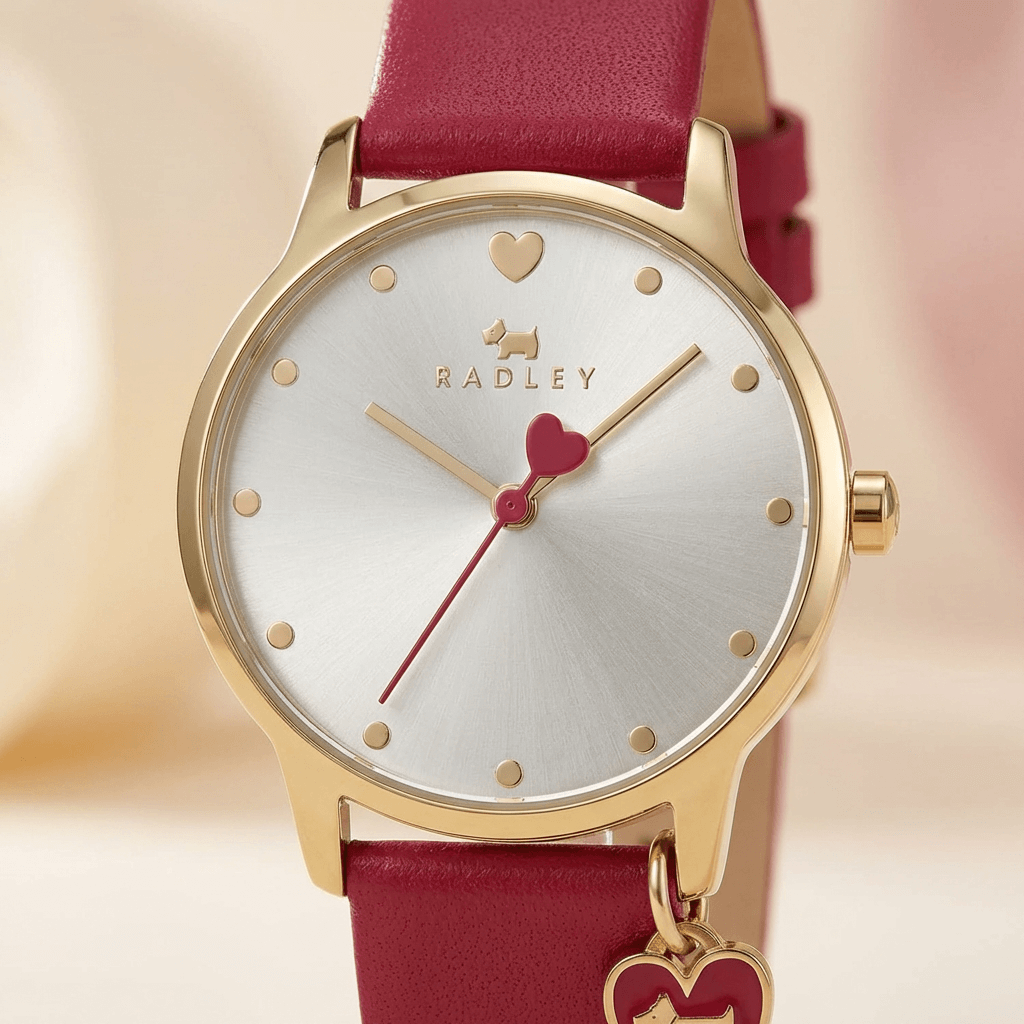 Radley London Heart Dial Watch – Claret Leather Strap with Heart Charm