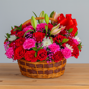 Red Roses and Pink Carnations Flower Basket