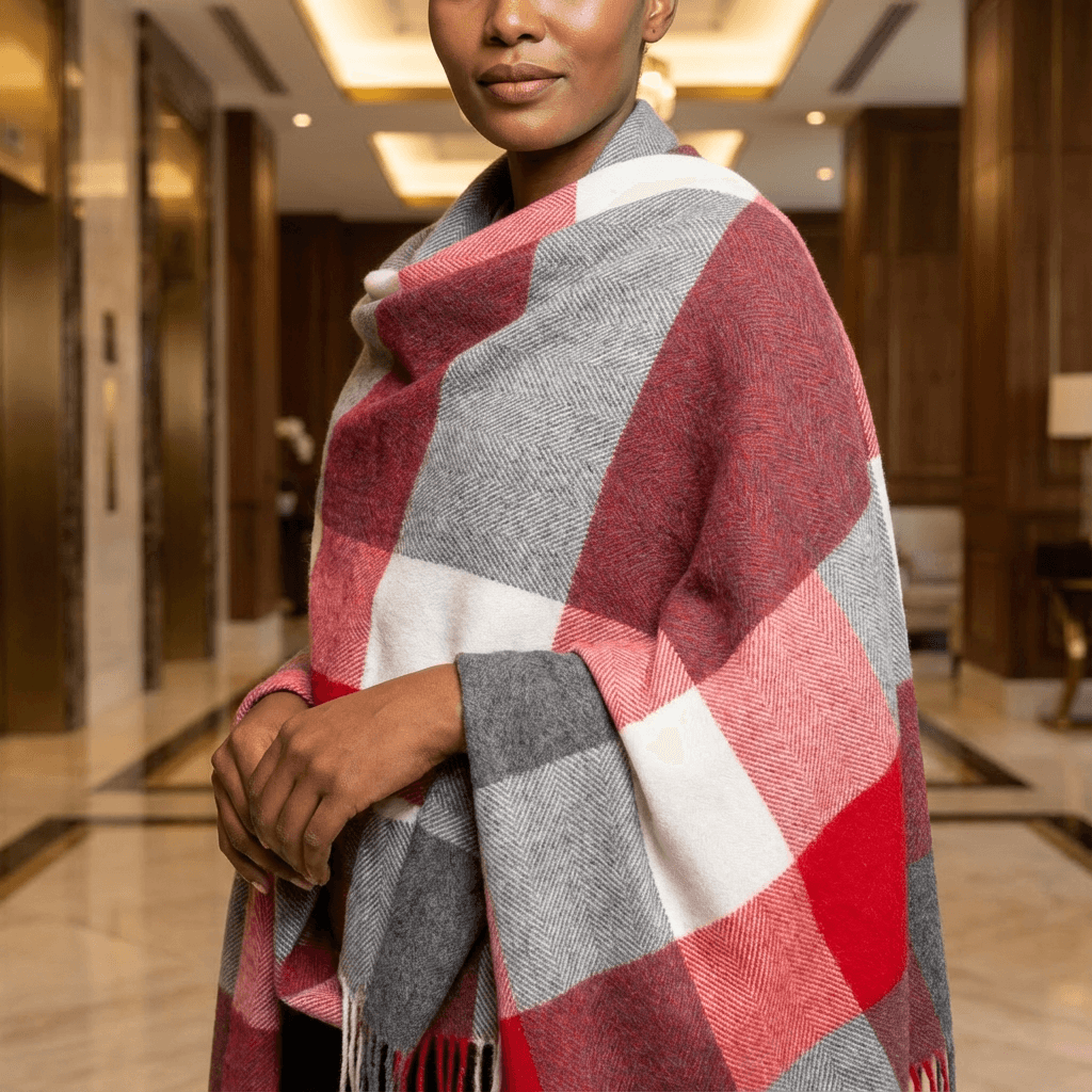 Kinalba Callan Cashmere Red Reiver Check Scarf/Shawl