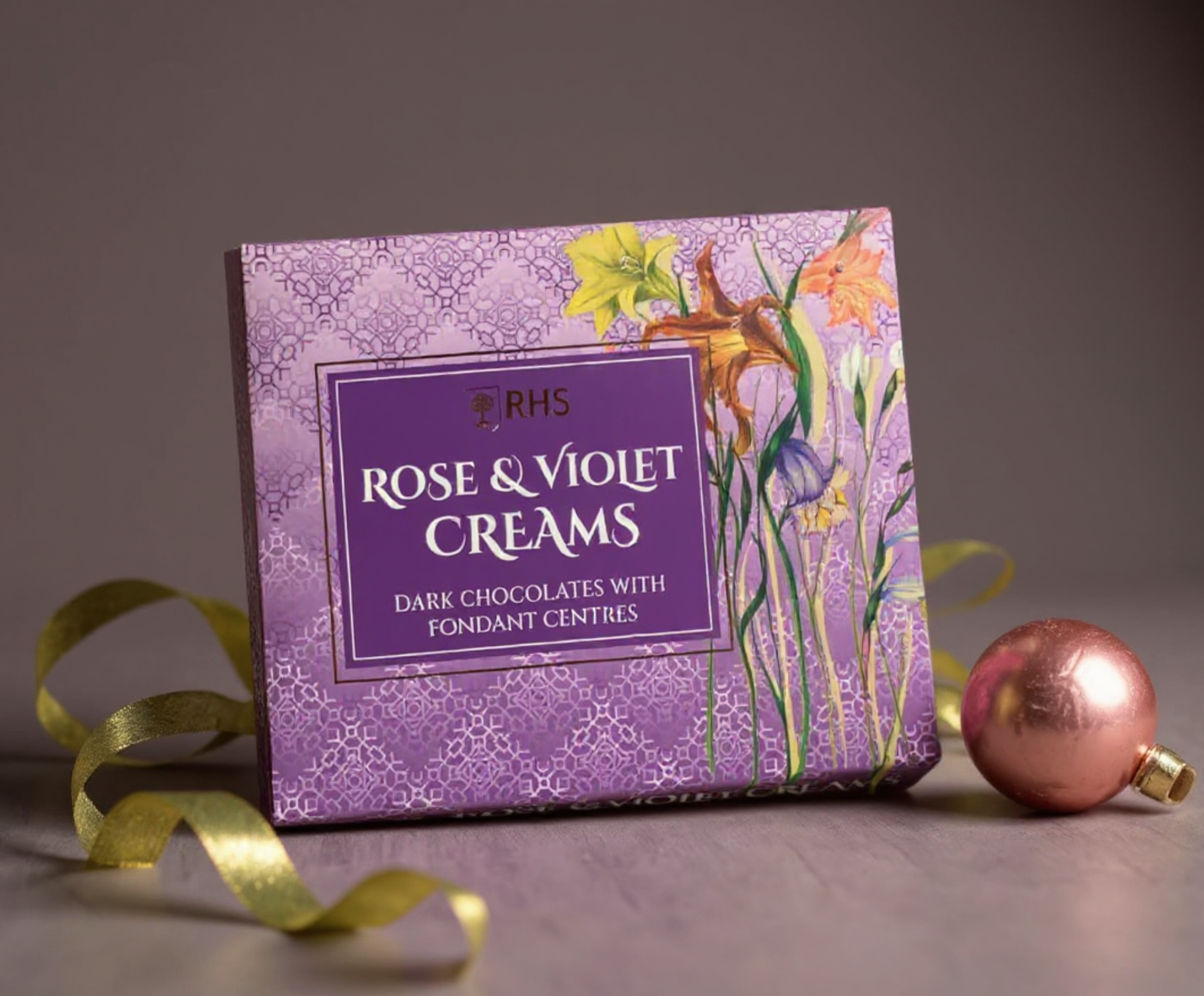 Rose & Violet Dark Chocolate Creams Gift Box – 200 g