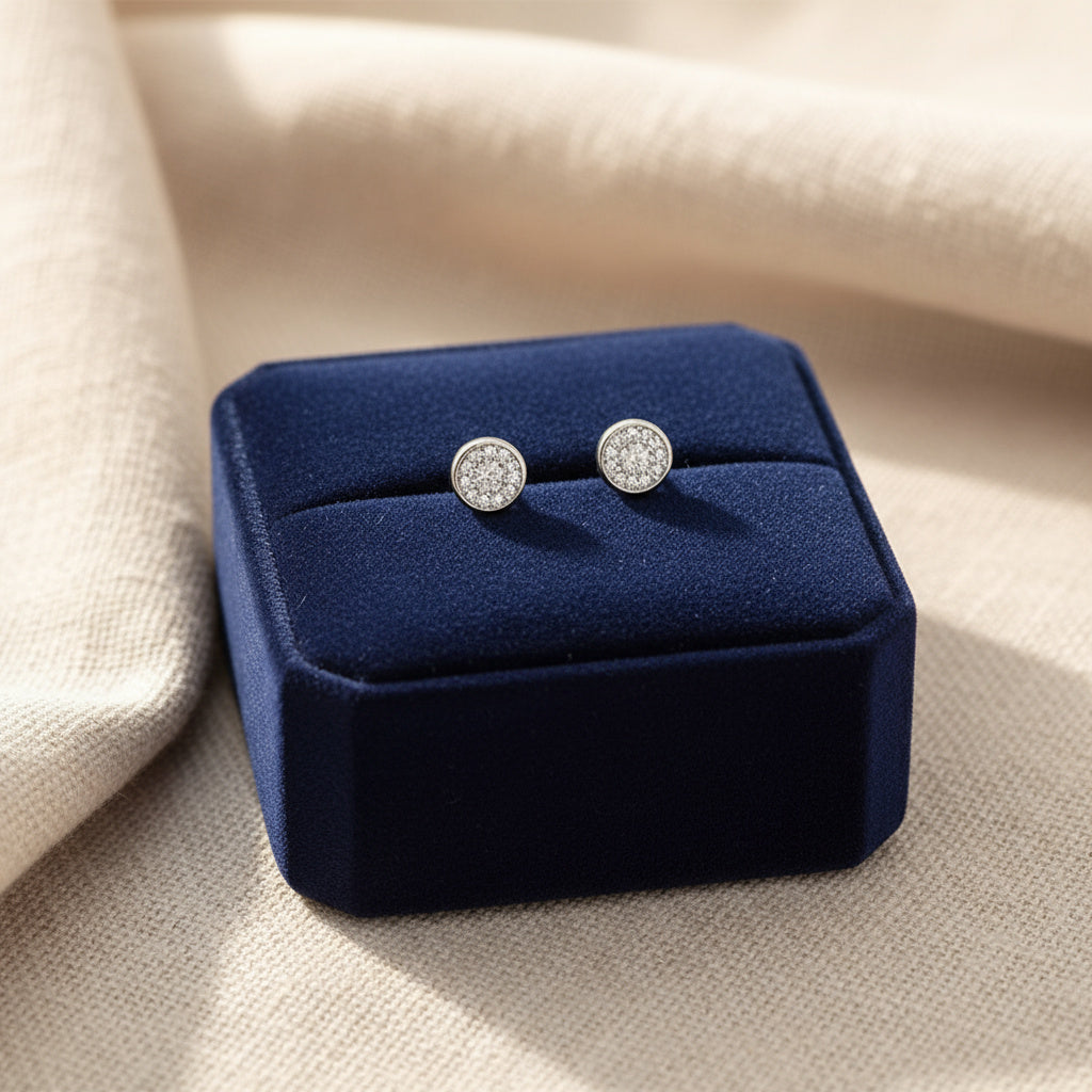 Round Crystal Silver Studs