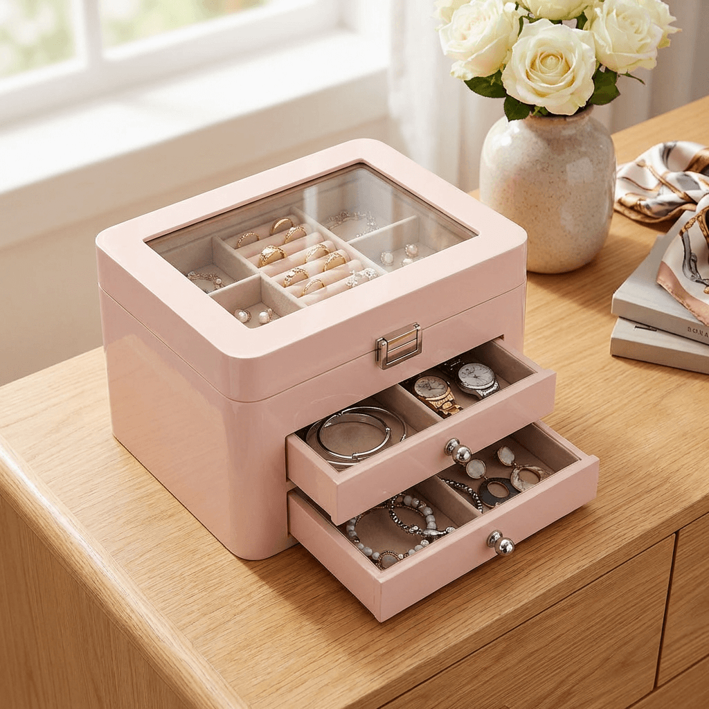 Amélie Two-Drawer Jewellery Chest – Blush Pink