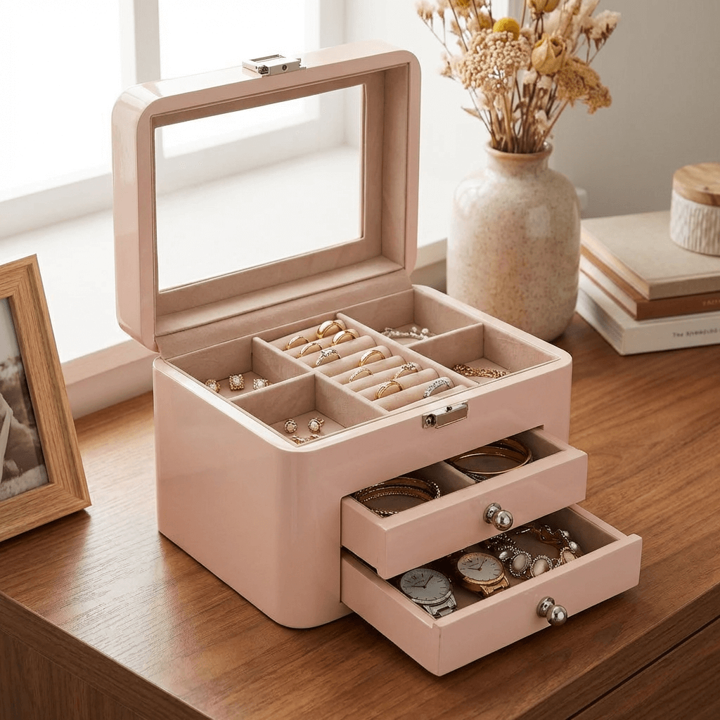 Amélie Two-Drawer Jewellery Chest – Blush Pink