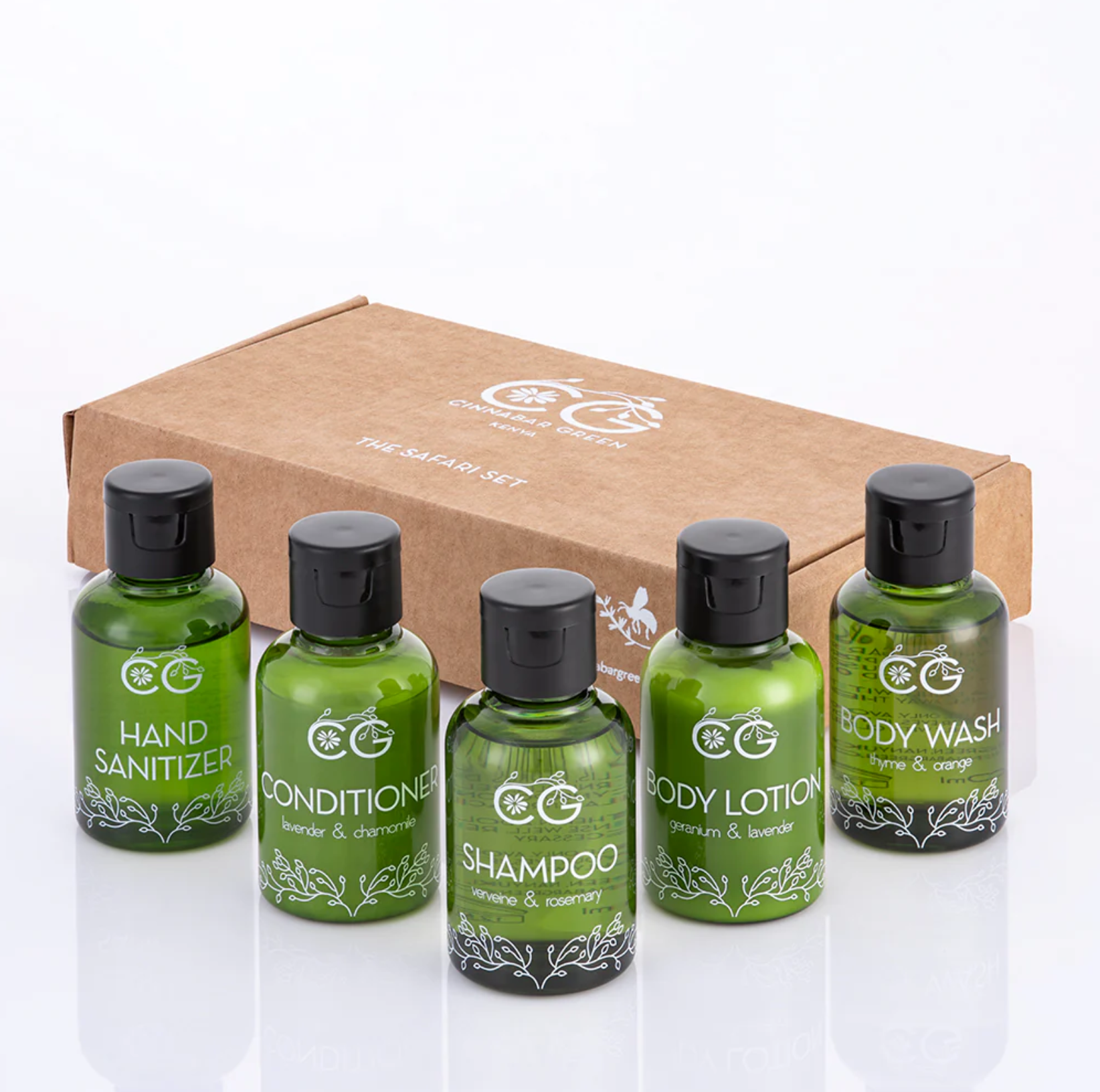 Cinnabar Green Safari Travel Set – 5-Piece Luxury Travel Essentials (50ml Each)