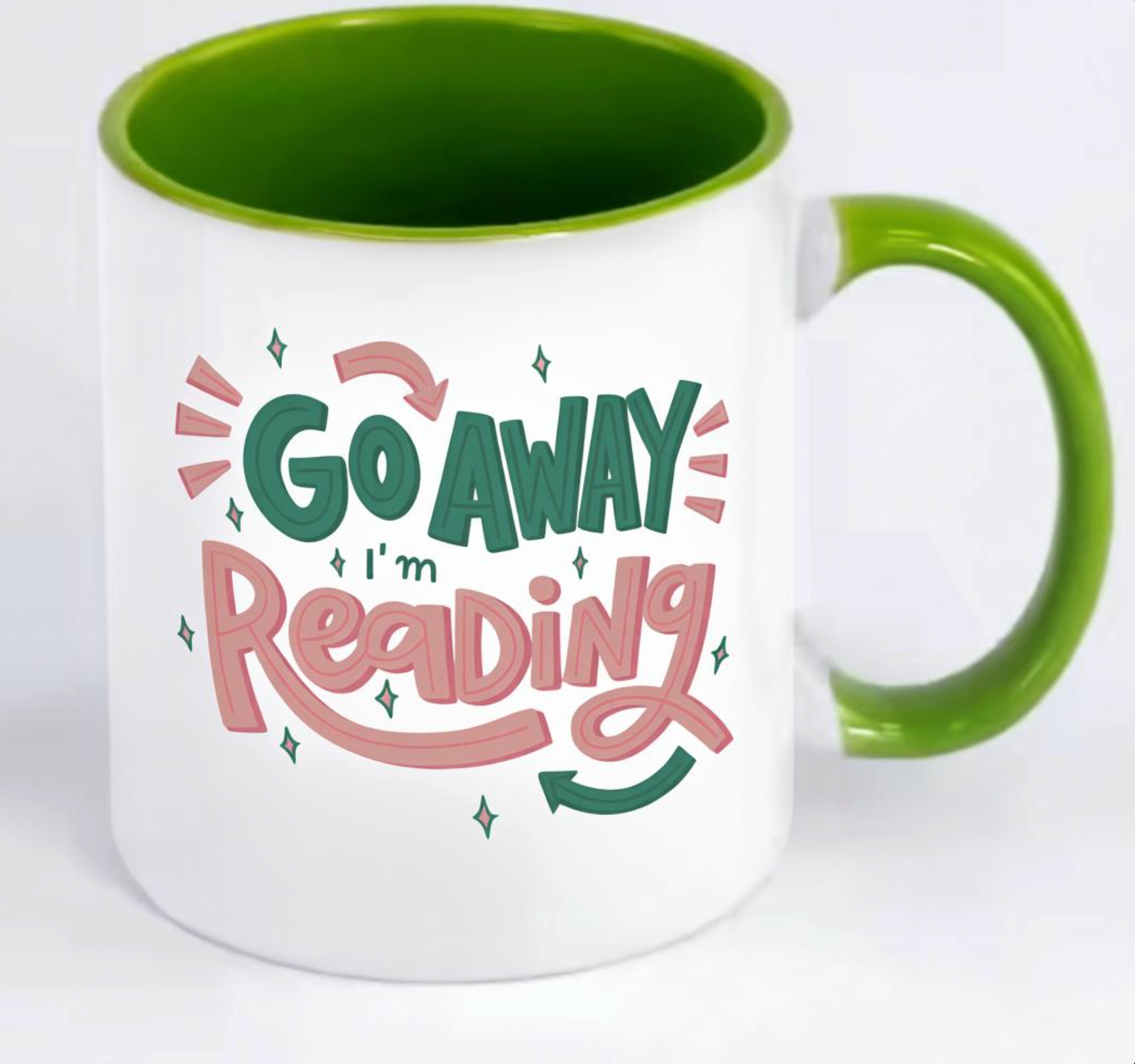 Go Away, I’m Reading Mug - 11 oz Inner Colour Ceramic Mug  (Light Green)