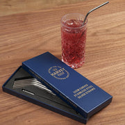 Set of 6 Angled Steel Drinking Straws &  Cleaning Brush-22cm