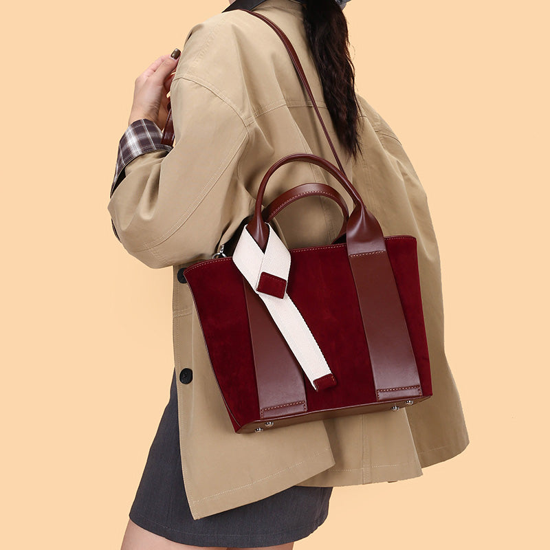 Suede Women’s PU Leather Handbag / Elegant Multi-Pocket Crossbody Bag – 33 × 13 × 23 cm