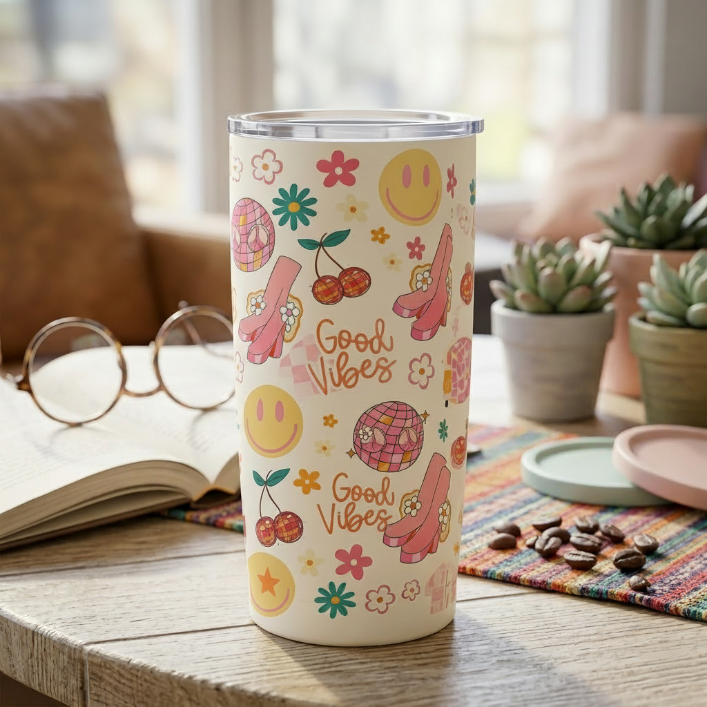 Good Vibe Artwork Vacuum Cup - 20 oz Stainless Steel Travel Tumbler