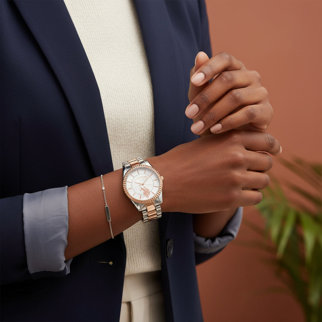 U.S. Polo Assn. Women's Silver & Rose Gold-Tone Bracelet Watch