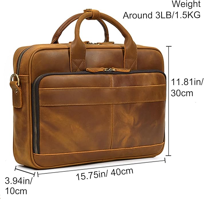 Genuine Leather Laptop Briefcase – Messenger Bag for Men with Adjustable Shoulder Strap – 40 × 10 × 30 cm