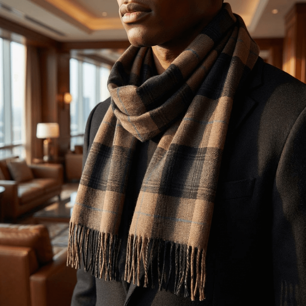 Kinalba Cashmere & Silk Earth Check Weekender Scarf