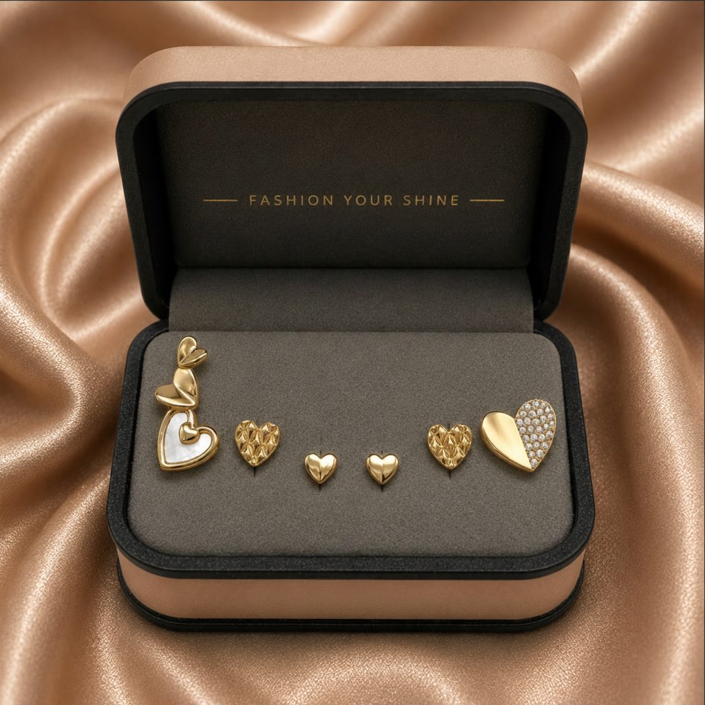 Heart Crystal Trio Earring Set – Gold Plated