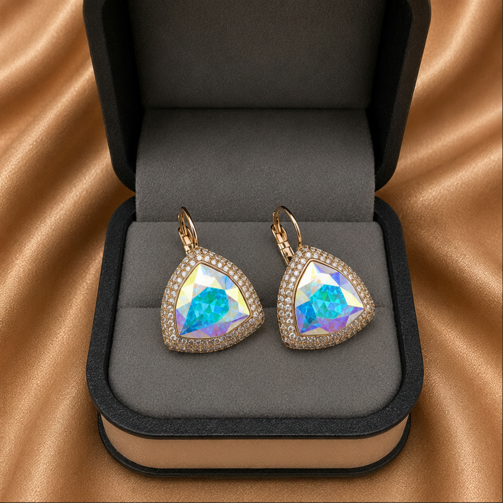 Geometric Triangle Swarovski Earrings – Premium