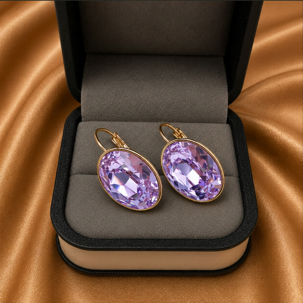 Oval Swarovski Luxury Drop Earrings – 18k Gold Plated