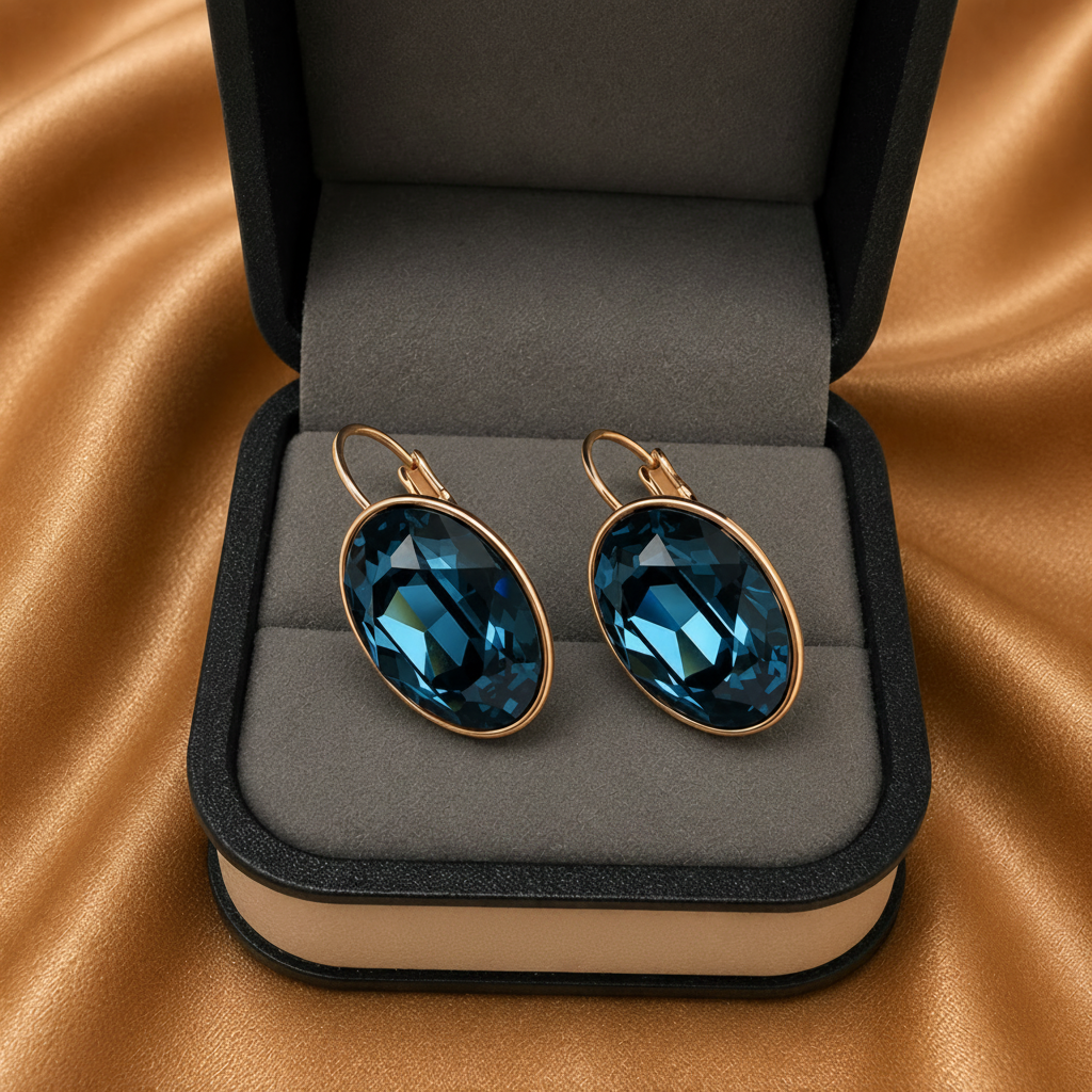 Oval Swarovski Luxury Drop Earrings – 18k Gold Plated